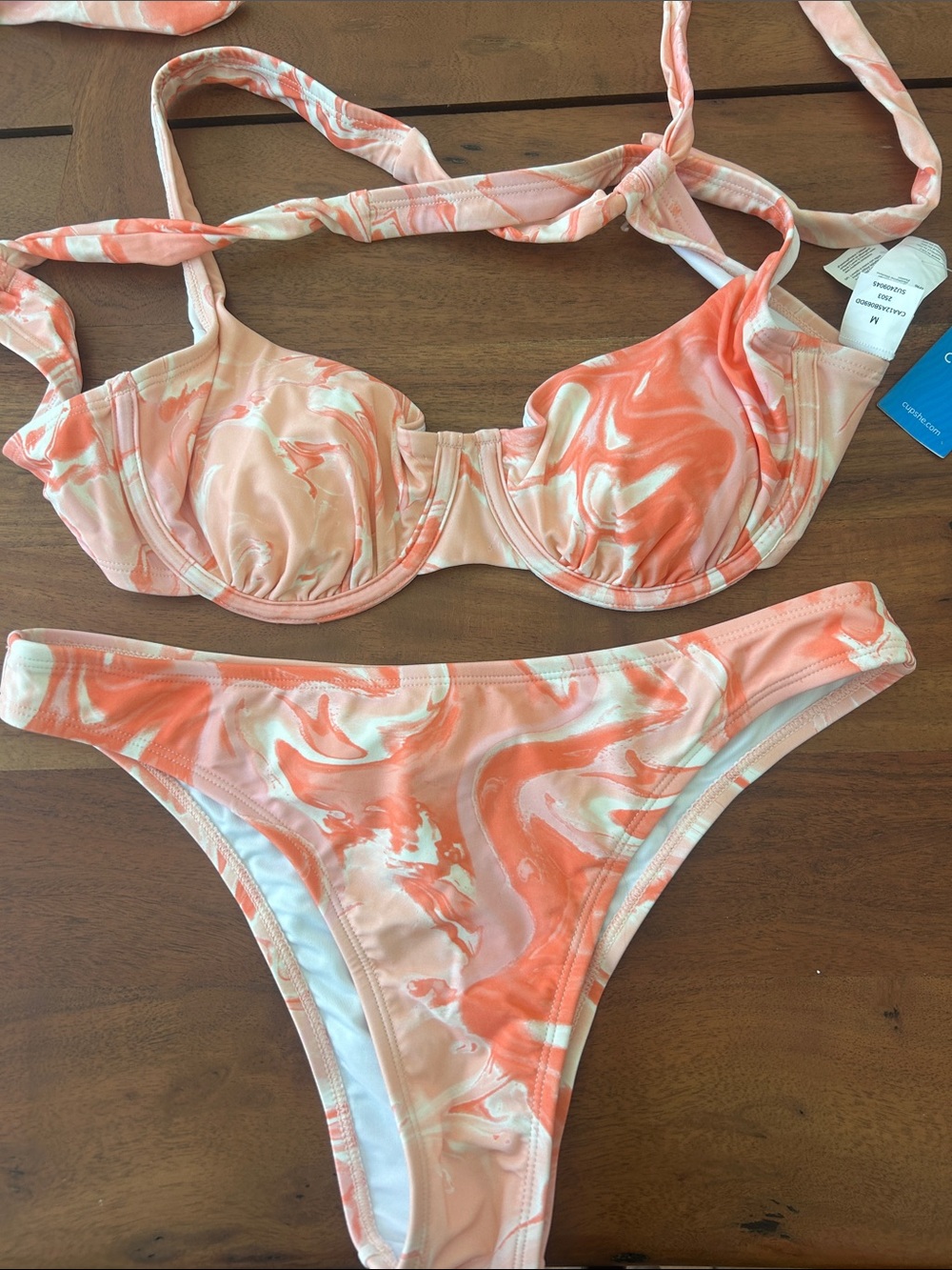 Cupshe Coral Swirl Underwire Bikini Set